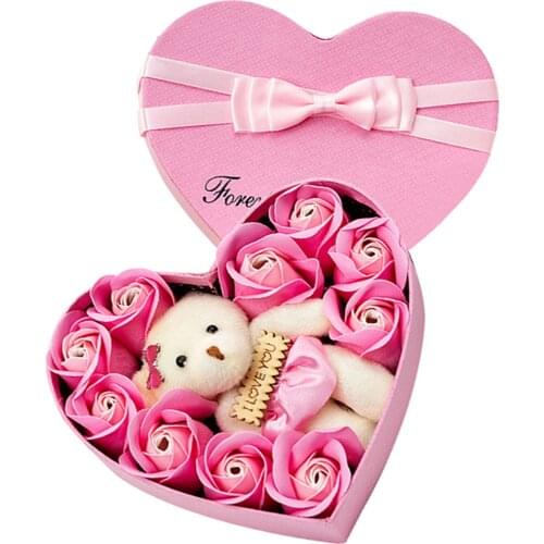 Soap Flowers With Bears Gift Rose Box Scented Bath Body Petal Rose Flower Bouquet Festival Valentines Day Gift Christmas
