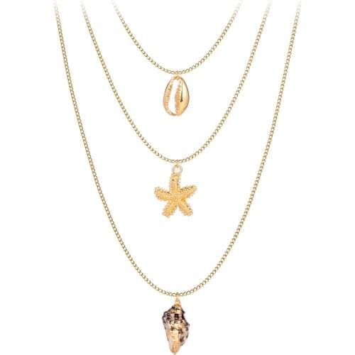 Alloy Starfish Shell Necklaces For Women New Long Chain Pendant Necklace Choker Fashion Jewelry collares de moda 2020