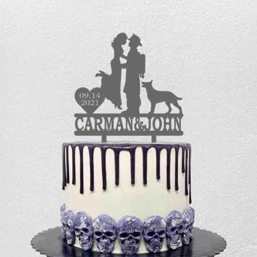 Personalized Fireman Wedding Cake Topper Custom Couples Name Wedding Date Fireman Hug Bride Wedding Cake Topper YC216