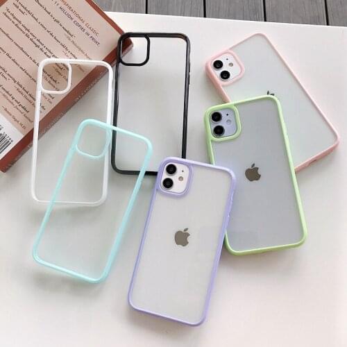 10pcs Clear Solid Candy Color Phone Case For iPhone 11 Pro Max X XR XS Max 7 8 6 Hard Acrylic Back Cover For iPhone 12 Pro Max