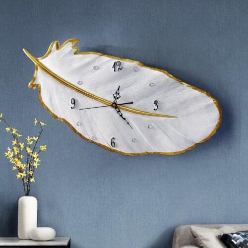 Luxury Feather 3D Wall Clock Living Room Gold Creative Large Wall Watches Home Decor Silent Modern Wall Clocks Bedroom Gift