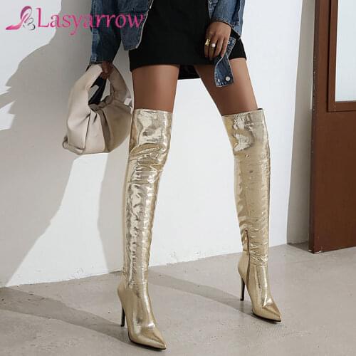 Lasyarrow Thigh High Boots Women Sexy Over the Kne Boots New High Heels Womens High Boots Shoes Large Size 48 Autumn Winter