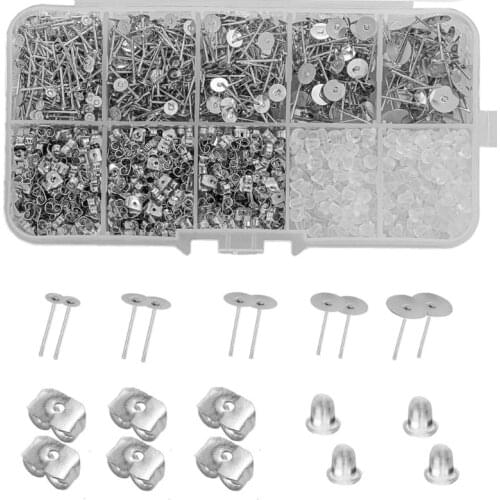 Silver Earrings Posts Ear Stud Pin with Backs DIY Making Findings for Leather Stud Clay Pearl Jewelry Making