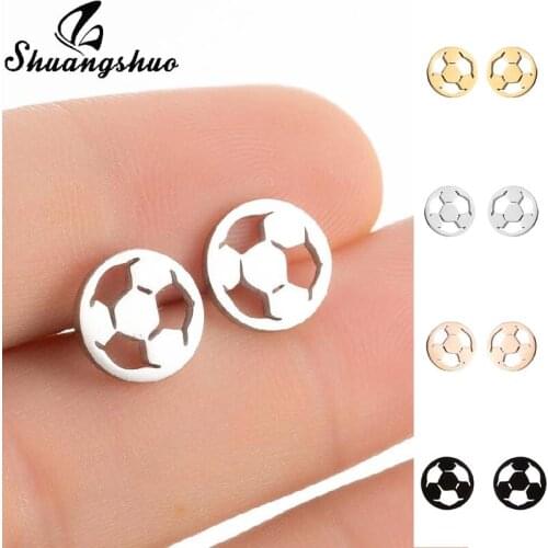 Shuangshuo World Cup Fashion Football Studs Earrings for Women Men Stainless Steel Football Sports Earrings Street Jewelry Gift