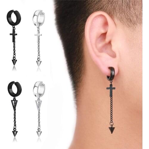 Men Women Clip on Earrings Hip Hop Punk Hypoallergenic Titanium Steel Triangle Cross Earrings Ear Clip Earrings without piercing