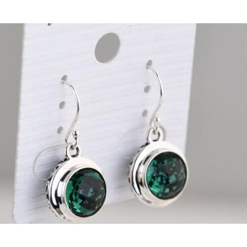 FNJ Green Zircon Earrings 925 Silver Original Pure S925 Sterling Silver Drop Earring for Women Jewelry