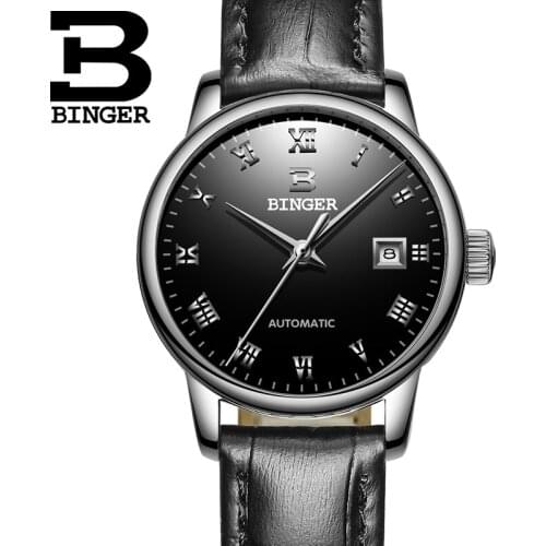 Switzerland Ladies Watch BINGER Luxury Brand Mechanical Wristwatches Sapphire Genuine Leather Strap Womens watches B-5005L-4
