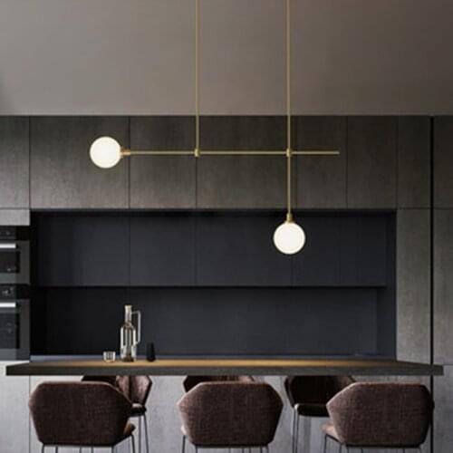 Modern dining room copper LED chandelier Nordic living room hanging lamp bedroom lights study glass ball lighting fixture