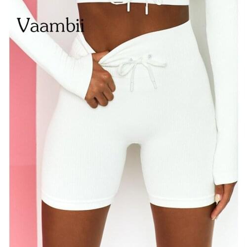 Candy Color High Waist Sport Shorts Women Seamless Drawstring Fitness Shorts Ribbed Fashion Shorts Womens Clothing For Sports