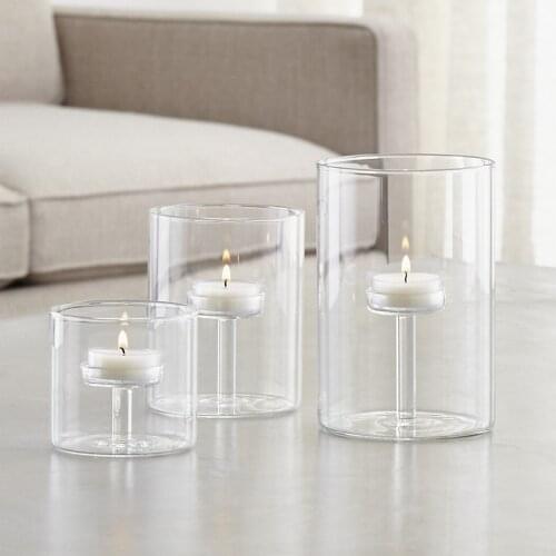 Nordic Style Glass Art Candlestick Minimalism Transparent Tealingt Candle Holder Home Decoration Accessories For Livingroom