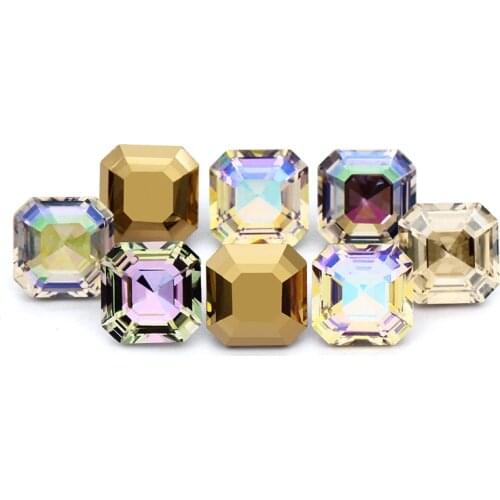 Sparkling Golden Square Octagon Crystal Rhinestones for Clothes Jewelry Decoration DIY K9 Glass Strass Pointback Lovely Beads