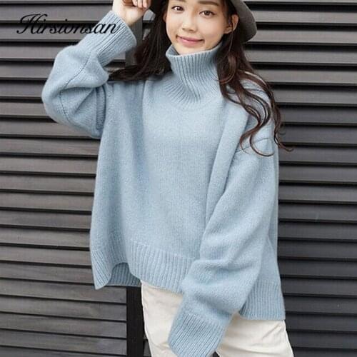 Hirsionsan Sweater Women Turtleneck Thicken 9 Color Solid Jumper Soft Thicken Tops Ladies Pullover Oversized Knitting Clothes
