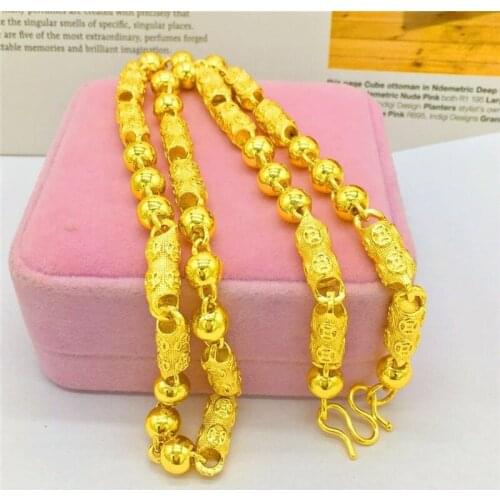 Luxury Thailand Sand Gold 14K Necklace for Men Wedding Engamgent Jewelry Thick Gold Coin Pattern Beads Necklace Anniversary Gift