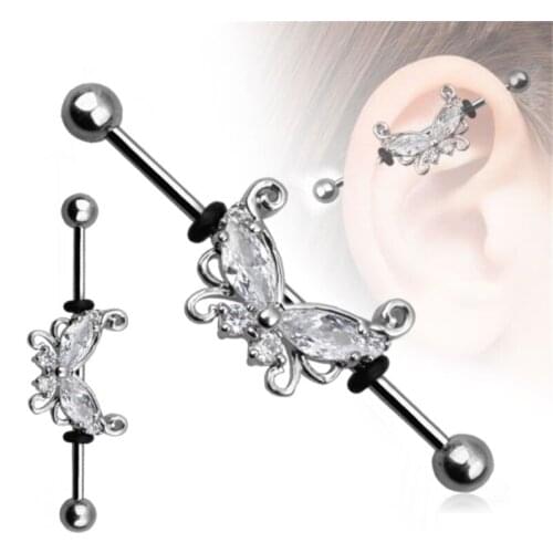 1Pcs Stainless Steel Ear Bone Nail Piercing Animal Butterfly Stud Earring Body Jewelry Ear Tunnel Barbell Jewelry
