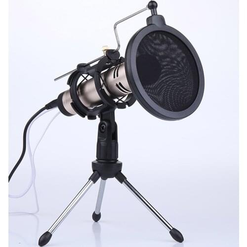 Besegad Rotatable Adjustable Desktop Microphone Tripod Mikrofone Stand with Pop Filter for Meetings Podcasts Program Recording