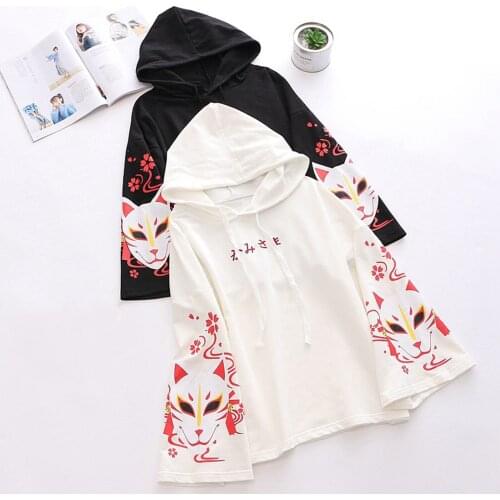 Teen Girls Japanese Hoodies Harajuku Japan Style Aesthetic Anime Sweatshirts Women Autumn One Size Hooded Pullover Sudaderas