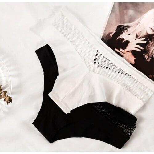 INS Womens Cotton Briefs Sexy Fishnet Net Surface Seamless Underwear Sexy Thong Comfortable Sensual Lingerie For Mature Women