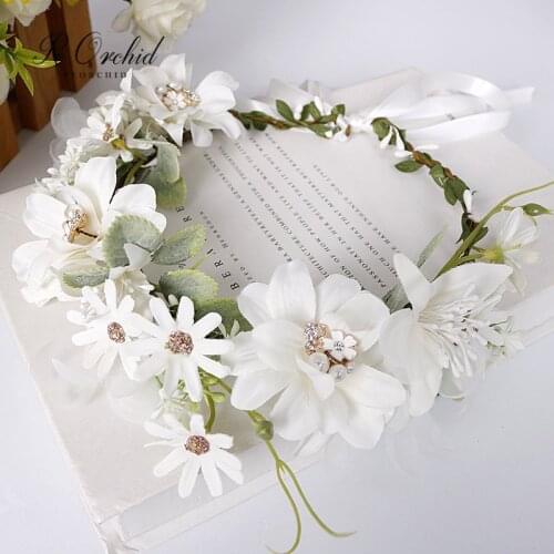 PEORCHID Beach Flower Crown Girls Floral Wreath Decoration Mariage Hair Accessories For Women Wedding Hair Band Bridal Headpiece