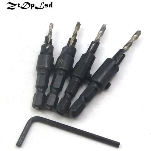 ZtDpLsd 4 Pcs/Lot Hss Countersink Drill Bit Set with Quick Change 1/4" Hex Shank High Speed Steel Carbon Steel Woodworking Tool
