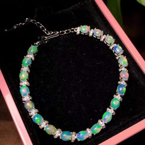 100% Natural And Real Opal bracelet Solid S925 Sterling Silver For Women Colour Gem Stone Rings Fine Jewelry