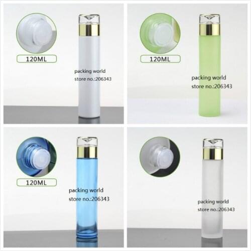 120ml pearl white /green/blue/frostedglass bottle with gold lid plastic stopper for lotion serum emulsion toner toilet packing