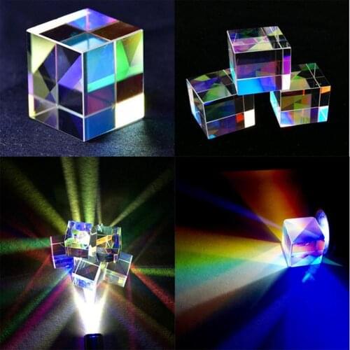 2pcs Triangular/Cube Prism Six-Sided Bright Light Combine Prism Stained Glass Beam Splitting Prism Optical Experiment Instrument