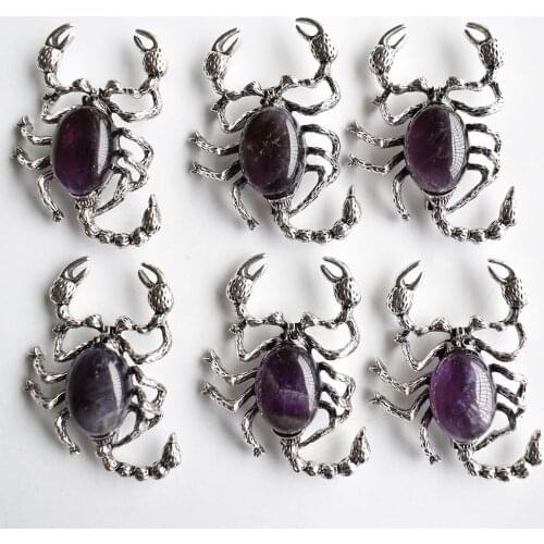 2020 Fashion natural stone amethysts animal scorpion shape Necklace Pendant Brooch for jewelry making 6pcs/lot wholesale