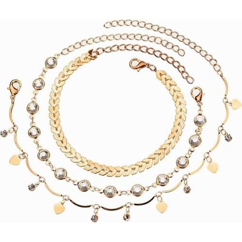 3pc/set Fashion Tassel Crystal Sequins Anklet Set for Women Beach Foot Chain Vintage Anklets Boho Style Party Summer Jewelry