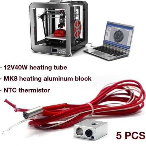 5set Hot End Kit MK7 MK8 Nozzle Extruder Throat 12V 24V 40W Heater Thermistor Aluminum Heater Block For 3D Printer