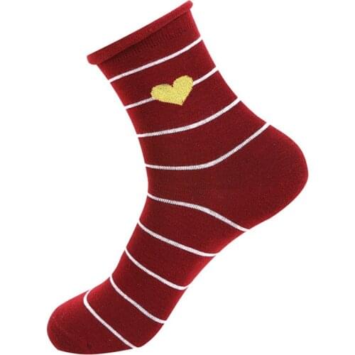 5 Pairs Spring Autumn Female Socks Stripe Printing College Cotton Women Socks Cute Love Girls Comfortable Socks Female Sox