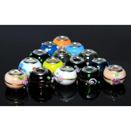 50 PCS Big Hole Beads Acylice Glass Beads For Jewelry Making Mix Color Flower Crystal beads DIY Charms Bracelet 9*14 mm