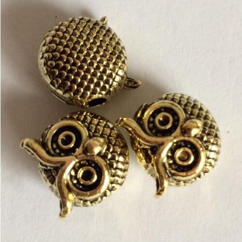 50pcs/lot Metal Charms for Jewelry DIY Making Antique gold owl Beads Spacer Bead for bracelet