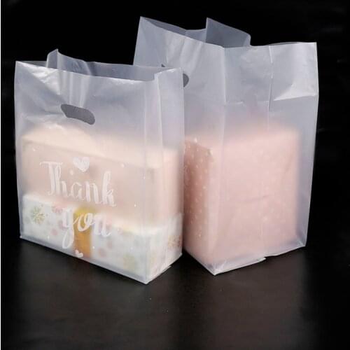 50pcs Thank You Plastic Gift Bag Cloth Storage Shopping Bag with Handle Party Wedding Plastic Candy Cake Wrapping Bags