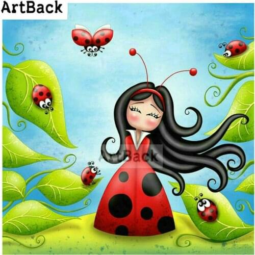 5d diamond painting cartoon girl ladybug diy full square / round diamond mosaic 3d diamond embroidery