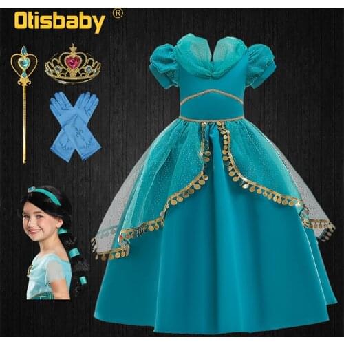 Aladdin Disguise Girls Halloween Jasmine Costume Child Dress Up Holiday Princess Jasmine Dress for Girls Green Ball Gowns Infant