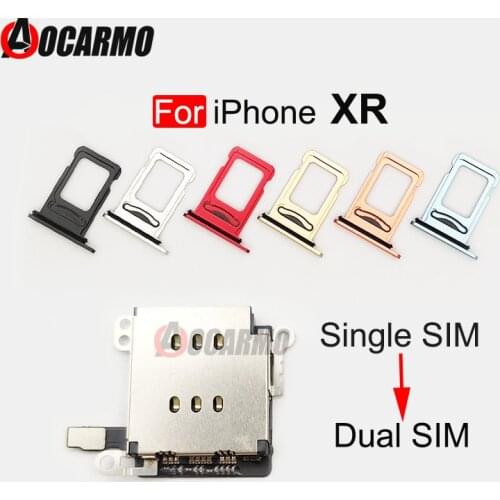 Aocarmo 5Set/Lot For iPhone XR Dual SIM Card Reader Flex Cable + sim Card tray Holder Slot Adapter Repair Part