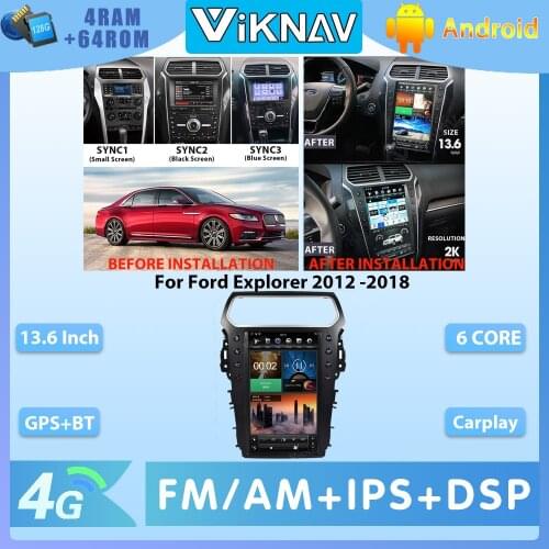 13.6 inch 2 din android Car GPS Navi vertical screen for Ford explorer 2012 2013 2014 2015 2016-2018 stereo multimedia player