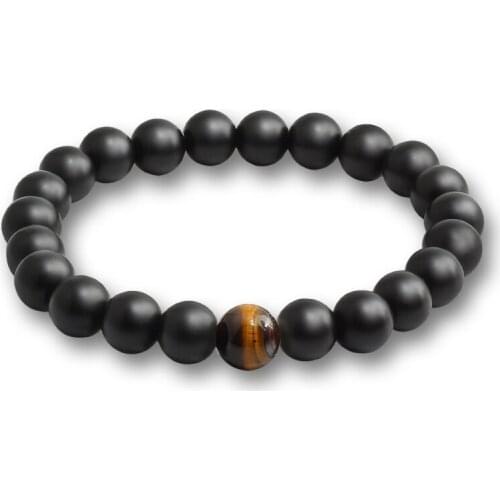 Charm Black Matte Beads Bracelets 8mm Tiger Eye Natural Stone Elastic Bracelet Women Men Yoga Prayer Strand Jewelry Pulseras