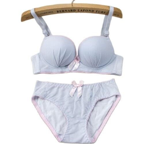 Japanese-style Young Girl Bra and Underwear Women Set Pink Side Lingerie A B Cup Push Up Seamless No steel Ring Bra With Briefs