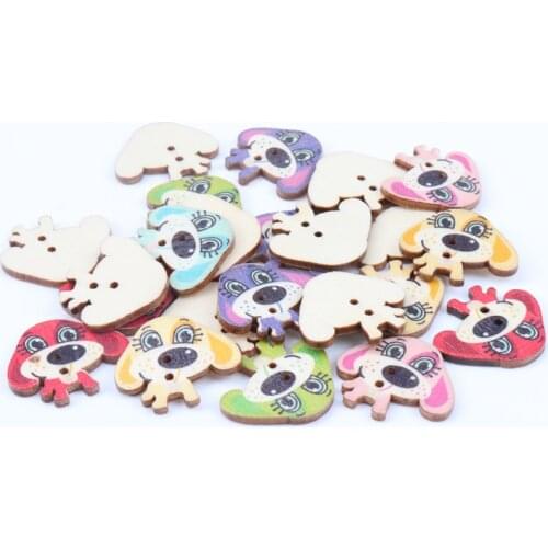 Dog Puppy Shaped Wooden Buttons Home Decoration Crafts Scrapbooking 20Pcs 2 Holes Mixed Colors 26x30mm