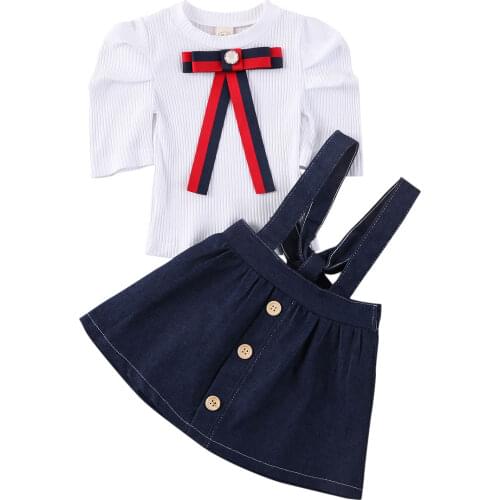 Boutique Kid Clothes 2PCS Newborn Toddler Kids Baby Girls Short Sleeve T-Shirts Tops+ Denim Skirts 2pcs Clothes