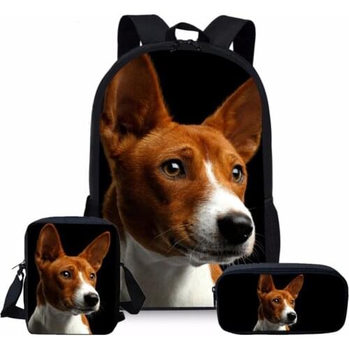 Kids Schoolbags Set Cute Basenji Dog 3D Printed Teenager Girls Boys School Bags for Children Students School Backpacks Bagpack