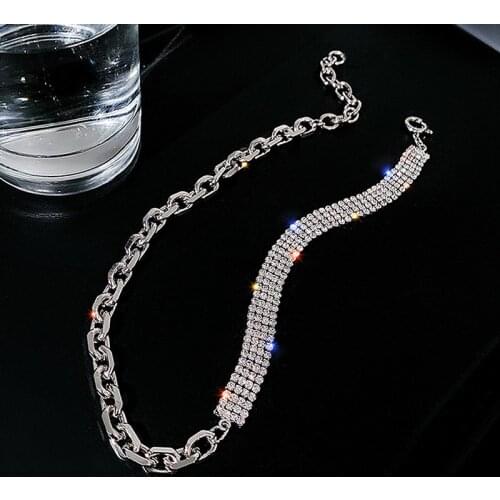 Exknl Chain Crystal Necklace 2021 Girls Cute claviclel Women female Hiphop Silver color fashion Choker Necklace Neck jewelry