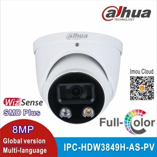 Dahua 4K IP Camera IPC-HDW3849H-AS-PV 8MP 24 Hours Full-Color Active Deterrence Fixed-Focal Eyeball WizSense Network Camera