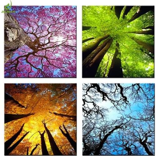 JHLJIAJUN 4 Piece Color Trees Paintiing Lighthouse Seaview Canvas Decoration Home Modular Picture Art Decorative Nordic Poster