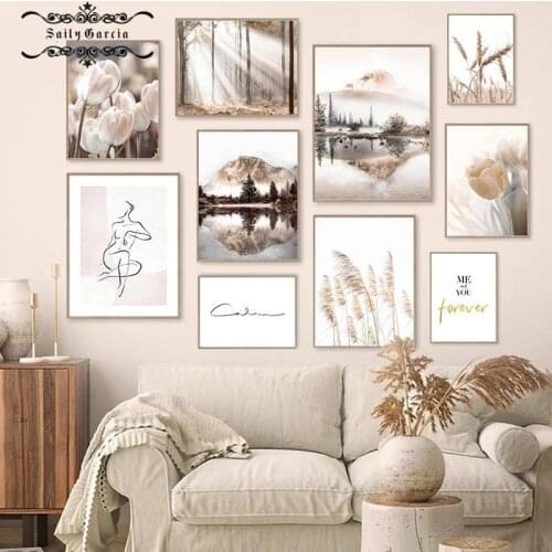 Nature Scenery Wall Art Canvas Painting Flower Grass Sunshine Fog Landscape Poster and Print for Living Room Home Decor Pictures