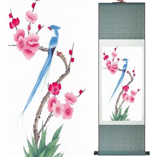 Chinese ink painting Traditional Birds and flower Painting Spring Ink wash painting silk scroll birds and flower painting