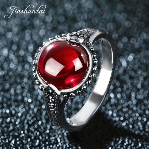 JIASHUNTAI Retro 925 Sterling Silver Round Rings Vintage Thai Silver Red Blue Stone Jewelry For Women The Sun Of Silver