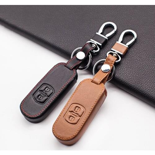 Carrying Leather Car Remote Key Case Cover For Mazda 2 3 6 Axela Atenza CX-5 CX5 CX-7 CX-9 2014 2015 2016 2017 Smart 2 Buttons