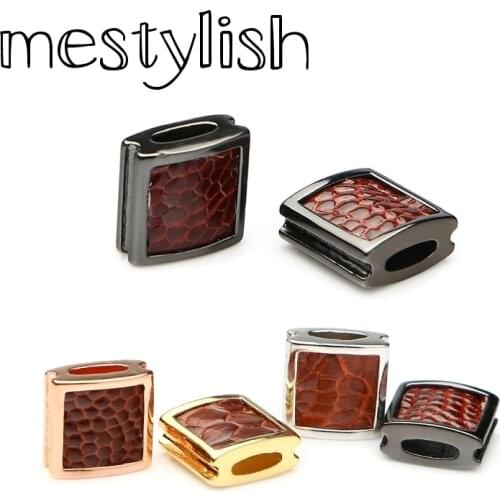 Mestylish 4pcs/Lot 10mm Real Ostrich Skin Leather Square Beads/Stingray Leather Square Spacer Beads/DIY Charms Bracelet Beads